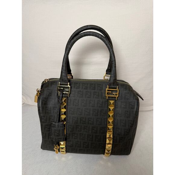 Fendi Handbags - Authentic Fendi Zucca Studded Forever Bauletto Boston Bag Grey Spalmati Canvas